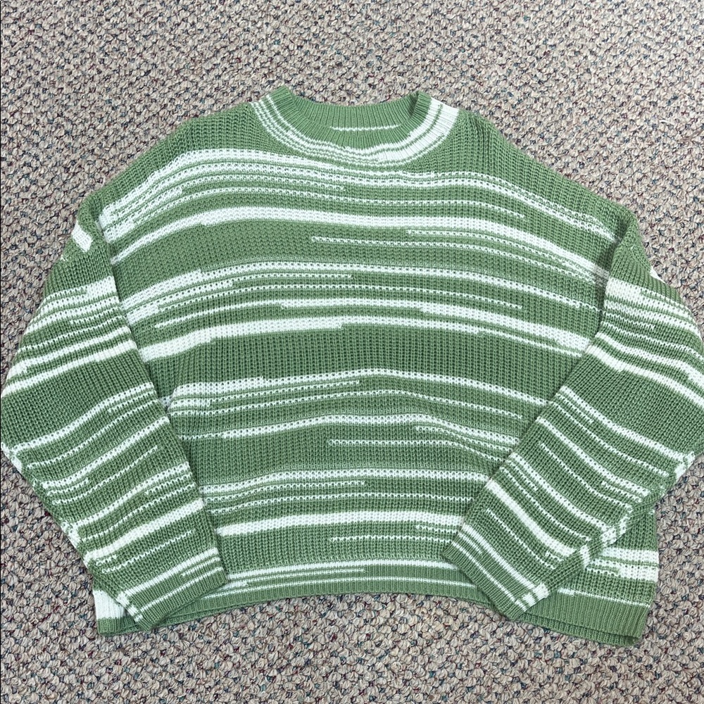 Green Striped Women's Knit Sweater